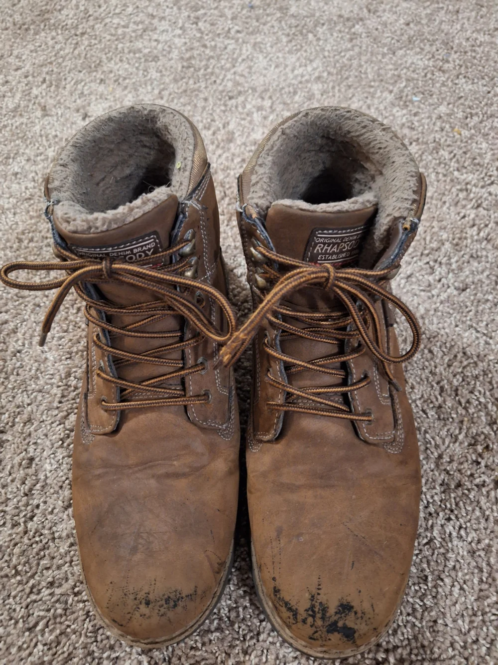 Rhapsody Men's Tan Leather Lace-Up Boots with Shearling Lining